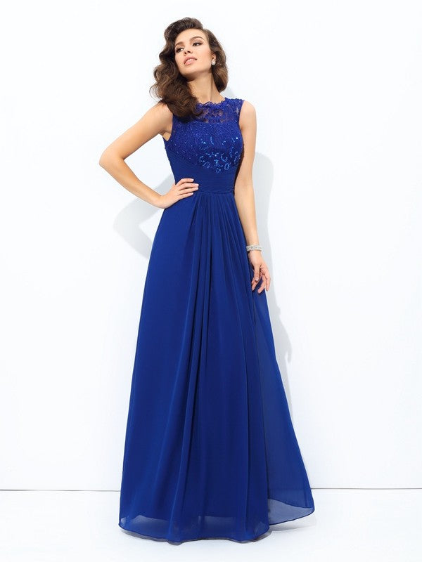 Vestidos largos de gasa sin mangas con encaje, corte princesa/corte A